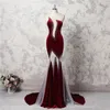 Zien door fluwelen prom jurken sexy pure halslijn kralen kristallen zeemeermin avondjurk Sheer backless feestjurken echte afbeeldingen