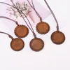 Wood Pendant Tray Setting fit 30mm Glass Cabochon Neckalce Making Adjustable Wax Thread String Vintage Handmade Necklaces DIY Gift