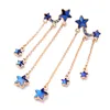 Brincos longos com borla de estrelas azuis, delicado, liga vintage, brinco para meninas elegantes, moda feminina, joias 8724008