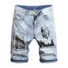 Summer Nowe jasnoniebieskie spodenki dżinsowe bez nurtu męskie proste luźne duże rozmiar pięciopunktowe dziury krótkie spodnie