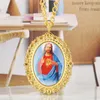 Антикварные классические роскошные золотые овальные карманные часы мадонна/ Иисус/ дизайн мужчины женщины кварцевые аналоговые часы с подарком по сети ожерелья