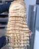 Transparent 613 Blondin Curly Lace Frontal Paryks Brasilianska Lång Snörning Front Simulering Mänskligt Hår Paryk För Pre Plucked Deep Wave Syntetisk Lace Wig