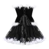 Costume di Halloween Vestito Vestito Clubwear Donna Miss Santa White Fur Trim Corsetto Top con volant Tutu Gonna Abbigliamento da ballo Set Rosso Nero