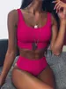 Sexy hoge taille bikini badpak vrouwen badmode bandeau push up bikini set gesp badpak strand slijtage zwempak