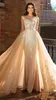 2019 Robe de mariée sirène champagne col bijou corsage fortement brodé jupe détachable robes de mariée dos bas long train