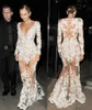 Zuhair Murad Mermaid Style Dresses Sheer Laceイブニングドレス長袖vネックアップリケ長いキャンディスワンポエル幻想プロムセレブリティガウン