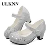 ULKNN filles chaussures à talons hauts pour filles princesse chaussures enfants fille printemps Sequin cuir chaussure enfants fête mariage paillettes cristal