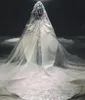 Vestido de fiesta de lujo Vestidos de novia Vestidos de novia con apliques de flores florales en 3D Manga larga Sin espalda Tren de barrido Vestidos de novia