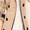 Oln Mulheres Trench Coat Coloque Collar Double Breasted Casaco longo Plus Size Ladies Roupas Femininas Windbreaker Vintage HQB53