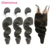 O cabelo brasileiro glamoroso tece com fecho de renda superior 4 pçs / lote Brazia de fechamento de cabelo onda solta com cabelo humano tecer pacotes