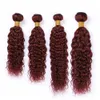 #99J Wino Czerwony Brazylijska mokre i faliste ludzkie włosy 4bundles i zamknięcie burgundowej czerwonej fali wodnej Virgin Hair Lace Closure 4x4 z splotami