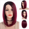 Beauty Ombre Red Bob Wigs for Women Synthetic Short Blonde Black Brown Straight Wig Burgundy Hair Heat Resistant Fiber