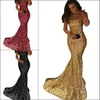 Sexiga Mermaid Sequins Bling Prom Dresses Strapless Ärmlös Afrikansk Formell Party Black Girl Evening Gäster Gäst Wear Robe de Soiree