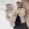 40mm 33mm Paar Mannen Vrouwen Diamanten Horloge Zilver Goud Rose Gouden Band Romeinse Num Shinning Case Datum quartz Watch228p