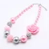 Girls Chunky Bubblegum Beads Necklace Pink Flower Baby Kids Necklaces Pearl Choker jewelry for children Party Gift