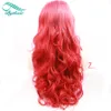 Bythairshop Long Body Wave Amaranth Red Syntheticレースのフロントかつらハーフハンドに縛られた弾性バラの赤い耐熱性繊維の髪