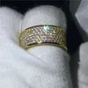 choucong Circle Ring Pave setting 320pcs Diamond Cz Yellow Gold Filled Engagement Wedding Band Rings for women men Finger Jewelry