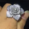 Vecalon grande fleur bague de promesse argent 5A Cz charmante bague de fiançailles bague de mariage pour les femmes bijoux de doigt de mariée