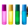 10ml Rainbow Glass Flytande Essential Oljepfymflaskor Frostat Roll på flaska med rostfria stålbollar 3 Typer av lock för val