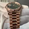 Top quality Luxury Men's Watches Rose Gold Day Date 228235 40MM Olive Green Roman Dial Near Mint Movement Automatic Mens Watc317a