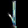 12 '' Bunte Shisha Bong Bubbler Straight Tube mit Downstem Perc Rainbow Glass Wasserpfeife 14 mm Joint Bowl Iridescent Dab Rigs zum Rauchen