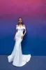 2019 Modern Design Detachable Over Skirt White Satin Wedding Dress with Removable Train Ruffled Dotted Net