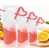 Klare Getränkebeutel Taschen Frosted Reißverschluss Plastiktrinkbeutel mit Halter Wiederverschließbarer hitzebeständiger Saftbeutel Trinkbeutel GGA3390-1