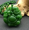 Naturlig grön jade maitreya hänge pärlor halsband charm smycken mode tillbehör handskuren lycka buddha amulet gåvor