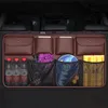 Quality leather Car Rear Seat Back Storage Bag Multi Hanging Mesh Nets Pocket Trunk Bag Organizer Auto StowingTidying Supplies