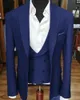 Brand New Groomsmen Peak Lapel Groom Tuxedos Navy Blue Men Passar Bröllop / Prom / Middag Bästa Man Blazer (Jacka + Byxor + Tie + Vest) G252