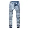 Man Fold Ripped Jeans Fashion Spring Hot Sälj Nya Blå Hål Elastiska Slim Street Denim Trousers Kläder Casual Long Pencil Male Byxor