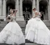 Novo Pnina Tornai Ball Ball Vestidos de Noiva Lace Applique Um Ombro Lace-Up Voltar Varredura Trem Tulle Tiers Beads Bidal Vestido 3870