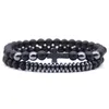 Fashion Handmade 6MM Natural Black Beads Strands Bracelet High Quality 4 Colors Metal Cross Charm Bracelets 2PCS/Set