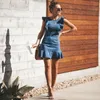 Canzone e abito in denim unico 2020 Summer Summer Summer senza schienale Mini Jeans vestito Falbala Fashion Casual Women Blue New S XL6793118