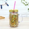 550ml Plastic Mason Jar Mason Jar Mugs with Straws Creative Double Wall Insulated Coffee Mugs Beer Juice Mug Beer Portable Outdoor Cup