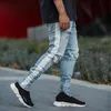 Męskie Dżinsy Męskie Fajne Designer Marka Side Striped Skinny Ripped Zniszczone Slim Fit Hop Spodnie z otworami dla mężczyzn1