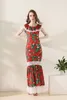 Damskie sukienki startowe Slash Dekolt Ruffle koronkowe wykończenie kwiatowe Eleganckie syrenę długie zwykłe designerskie sukienki275y