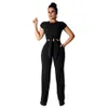 2019 Sommar Hot Fashion 2 Piece Sets Kvinnor Solid Knot 4-Färg Jumpsuits Lady O-Neck Kortärmad Hål Ut Jumpsuits