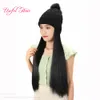 Chapeau de laine nouvellement tricoté perruque de chapeau de laine tricotée cheveux synthétiques cheveux longs chauds perruque chapeau pour femmes perruques longues et droites cheveux synthétiques