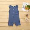 Baby baby knop jumpsuit meisjes pocket romper kinderen ontwerper kleding jongens stevige mouwloze jumpsuits kinderen casual outfits M1509