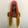 Pełna koronkowa ludzka perukę z baby włosy Pre zepsuty brazylijski Remy Hair Ombre Kolor Różowy / Czerwony / Żółty Koronki Członka Ludzkich Włosów Peruki