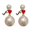 Boucles d'oreilles coeur rouge perle femmes bijoux de luxe mariage 925 argent aiguille pendentif boucle d'oreille nouveau Design romantique amour bijoux cadeaux créatifs