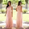 새로운 복숭아 핑크 레이스 시폰 긴 신부 들러리 드레스 저렴한 플러스 사이즈 신부 들러리 드레스는 백 민트 부르고뉴 신부 들러리 가운을 통해 봅니다.