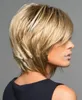 Mode synthétique cheveux perruques femmes perruque côté frange courte dame perruques moelleux or court cheveux raides FZP180