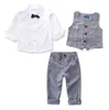 Nova Primavera Outono Bebê Meninos Definir Cavalheiro Crianças Camisa + Colete + Calças 3 Pcs Crianças Meninos Roupas De Roupas Terno 14563