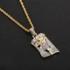 Whosale Mode Koppar Guld Silver Färg Pläterad Iced Out Jesus Face Pendel Halsband Micro Pave CZ Stones HipHop Bling Smycken