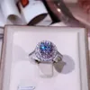 Mode-sieraden 925 Sterling Zilveren Ring Rond-Cut 2CT SONA Diamond Pink 2 Surround Pave Setting CZ Wedding Band Ringen voor Dames Maat 4-9
