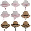 10 cores Bonitos Crianças Chapéu de Palha Sunhat Verão Bebê Bordado Cap Sol Criativo Cap Balde Pescador Viagem Praia Chapéu de Sol V034-1