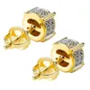 Iced Out Cumbic Zirconia Twotone Micropave Cubiste Vis en arrière 18k Gold Gold 3D Round Boucle d'oreille pour hommes et femmes Hypoallernic8386747