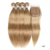 Ash Blonde Color #8 #27 Malaysian Indian Straight Human Hair Bundles With Closure 4 Bundles With 4x4 Lace Closure Remy Human Hair Extensions